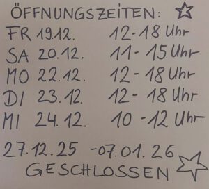 Öffnungszeiten zum Jahresende